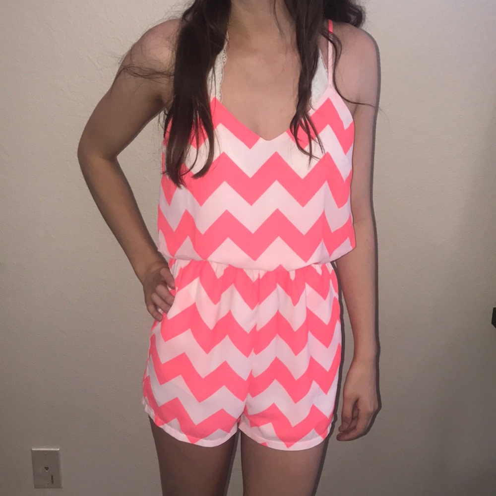 Pink chevron romper